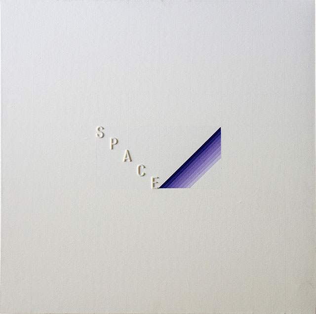 'Space 000M', acrylic on canvas with embossed letters, 40x40cm, 1979