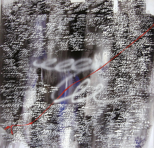 'Calligrammi BBB', mixed media on paper and plexiglass, 40x40cm, 1985