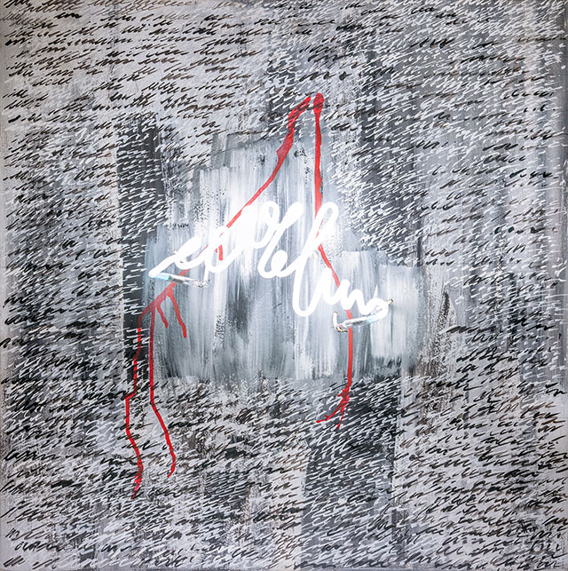 'Sismogramma luminoso' ('Bright seismogram'), mixed media on surface and neon, 70x70cm, 1983