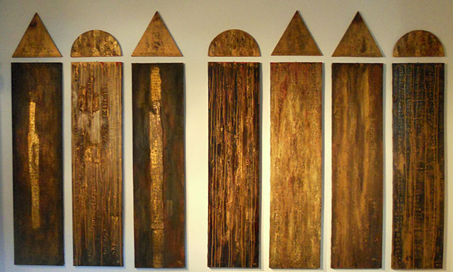 Installazione,
7 steli 200x40 cm each, 2012